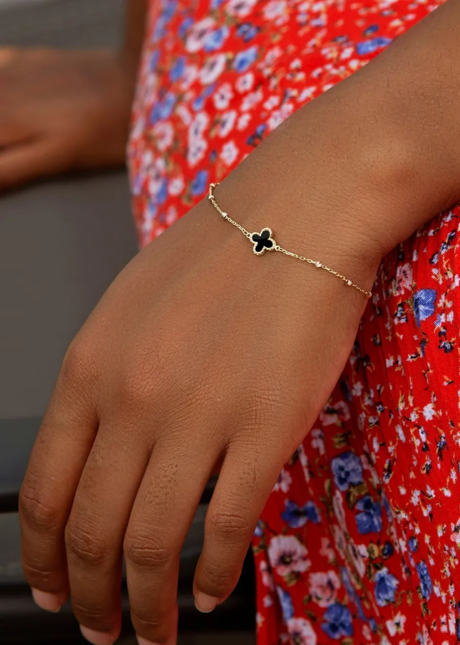 Golden Moments 9ct Black Onyx Clover DC Ball Bracelet