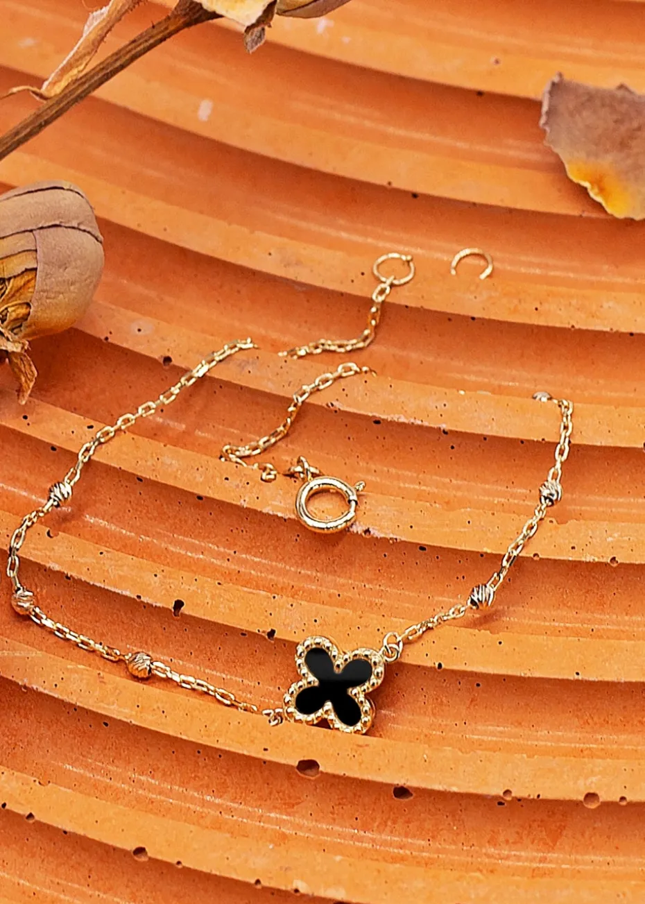Golden Moments 9ct Black Onyx Clover DC Ball Bracelet