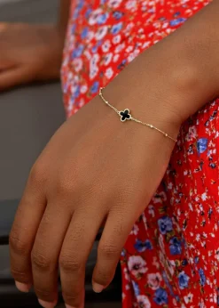 Golden Moments 9ct Black Onyx Clover DC Ball Bracelet