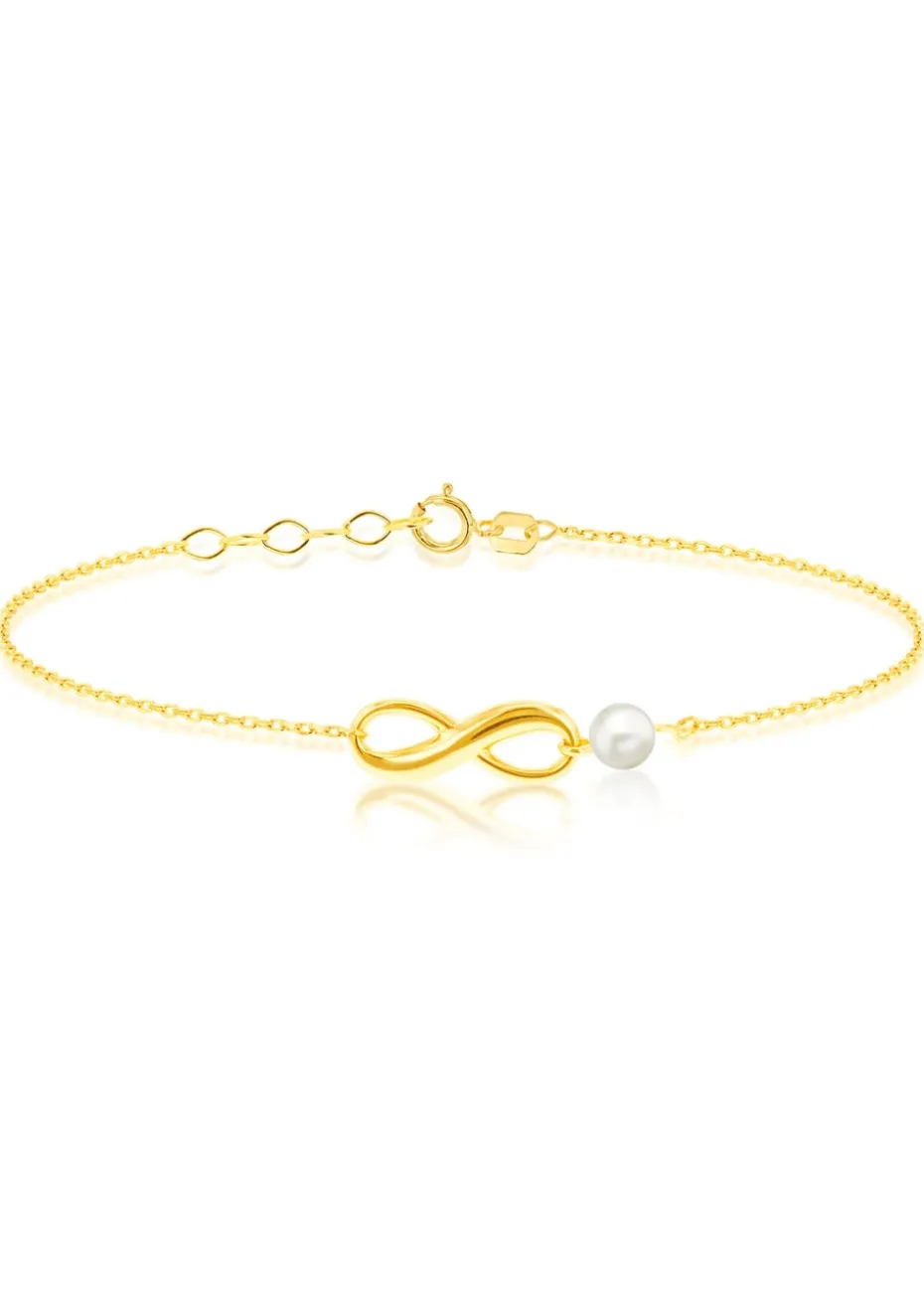 Golden Moments 9ct Gold Infinity Bracelet with Fresh Water Pearl
