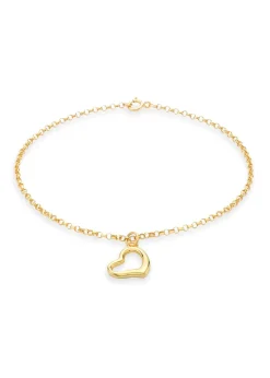 Golden Moments 9ct Gold 'Heart' Charm Round-Belcher-Chain Bracelet