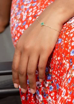 Golden Moments 9ct Green Malachite Clover DC Ball Bracelet