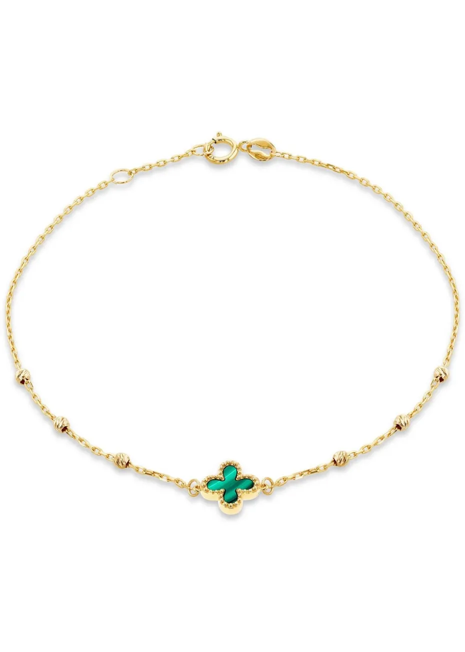 Golden Moments 9ct Green Malachite Clover DC Ball Bracelet
