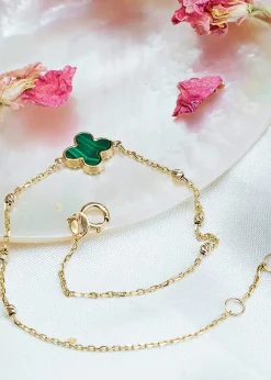 Golden Moments 9ct Green Malachite Clover DC Ball Bracelet