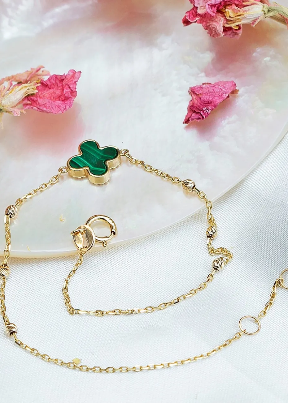 Golden Moments 9ct Green Malachite Clover DC Ball Bracelet