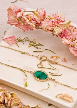 Golden Moments 9ct Yellow Gold Oval Malachite Bracelet