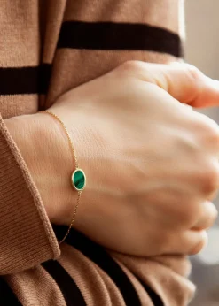 Golden Moments 9ct Yellow Gold Oval Malachite Bracelet