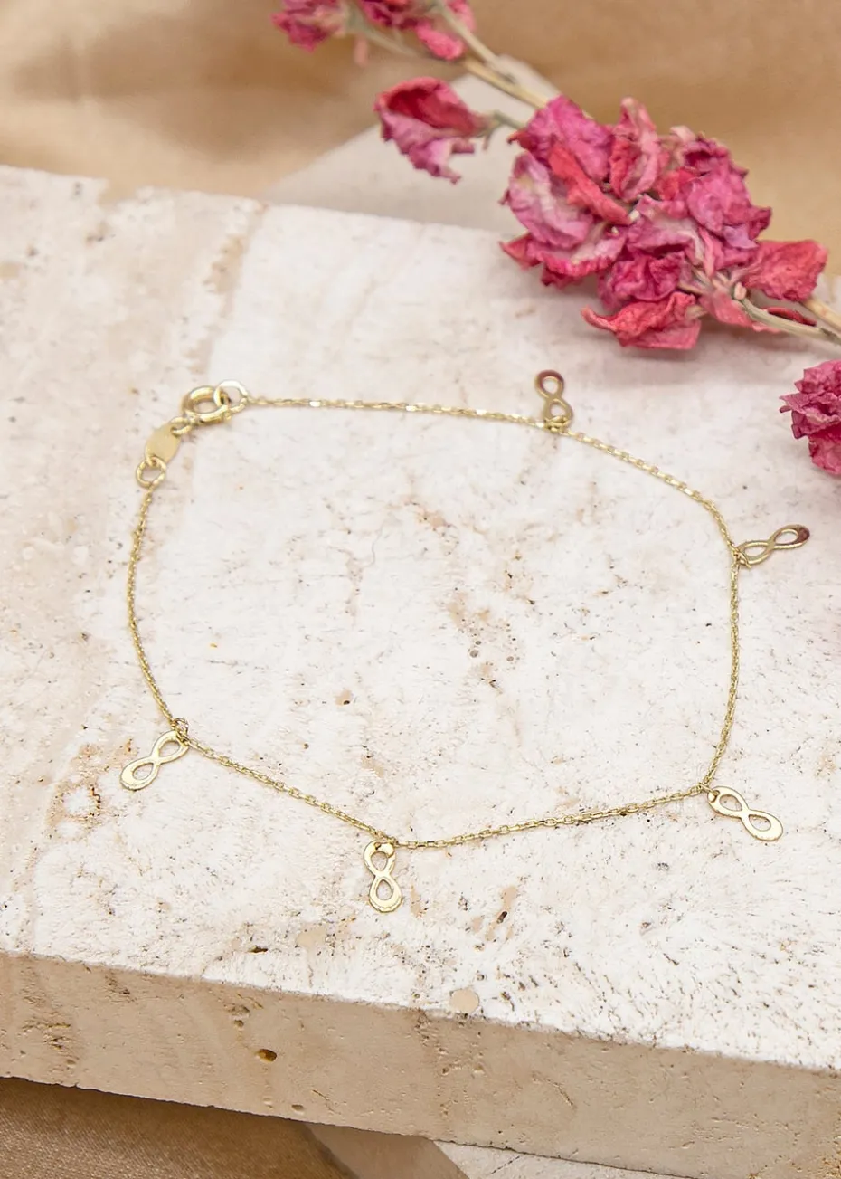Golden Moments 9ct Yellow Gold Dangly Infinity Symbols Bracelet (8.5mm x 3mm)