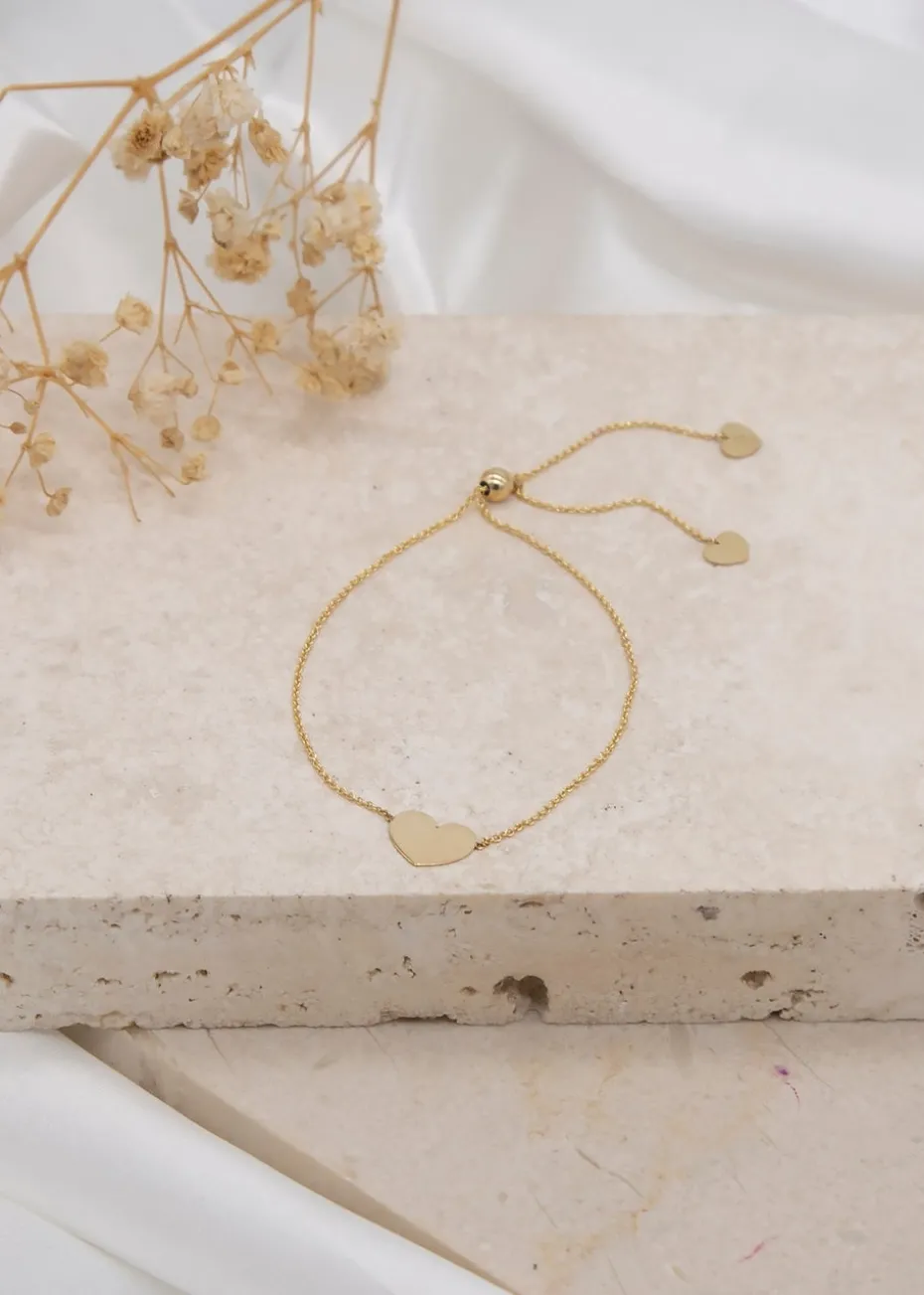 Golden Moments 9ct Yellow Gold Heart Trace Chain Slider Bracelet