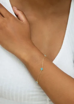 Golden Moments 9ct Yellow Gold 3 x 6.5mm Turquoise Clover Petals Bracelet