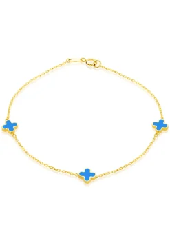 Golden Moments 9ct Yellow Gold 3 x 6.5mm Turquoise Clover Petals Bracelet