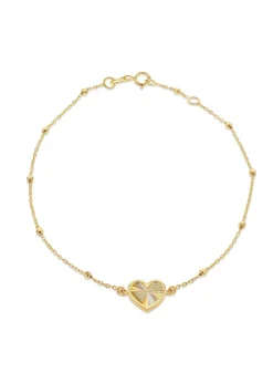 Golden Moments 9ct Yellow Gold Rainbow Heart Adjustable Trace & Ball Bracelet