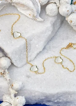 Golden Moments 9ct Yellow Gold 3 x 6mm Mother of Pearls Heart Petals Bracelet