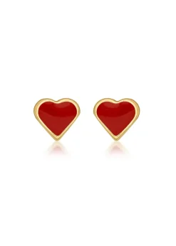 Golden Moments 9ct Yellow Gold Enamel Heart Stud Earrings