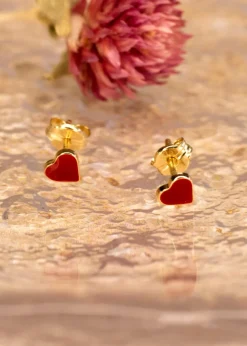 Golden Moments 9ct Yellow Gold Enamel Heart Stud Earrings