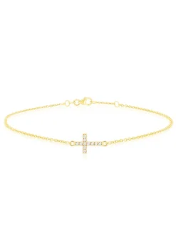 Golden Moments 9ct Yellow Gold Mini Cross Round CZ Bracelet