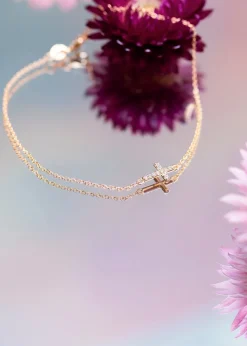 Golden Moments 9ct Yellow Gold Mini Cross Round CZ Bracelet