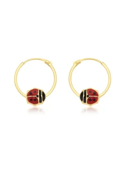 Golden Moments 9ct Yellow Gold Enamel Ladybird Hoop Earrings