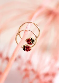 Golden Moments 9ct Yellow Gold Enamel Ladybird Hoop Earrings