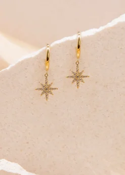Golden Moments 9ct Yellow Gold CZ North Star Drop Stud Earrings