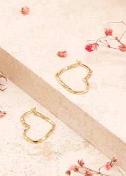 Golden Moments 9ct Yellow Gold Diamond Cut Heart Hoop Earrings