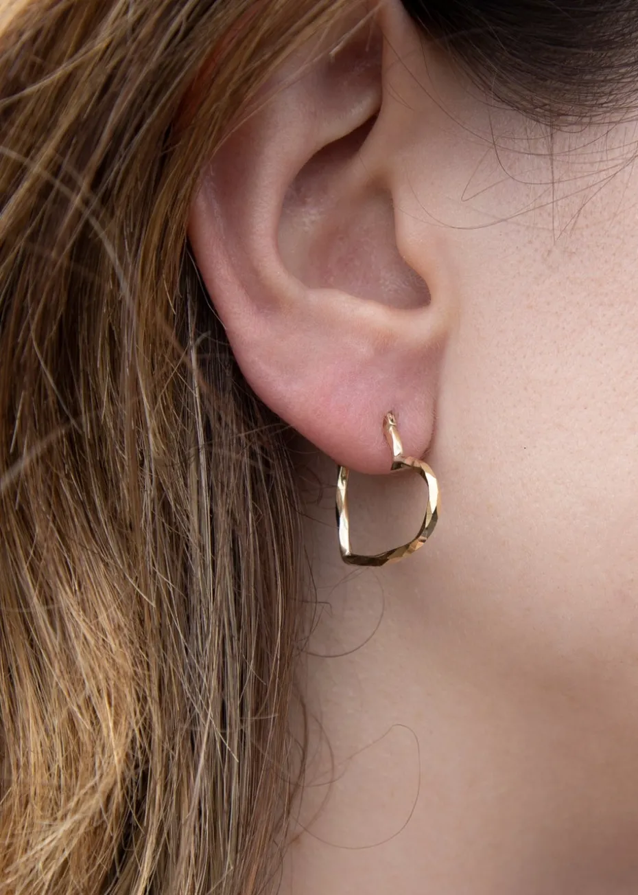 Golden Moments 9ct Yellow Gold Diamond Cut Heart Hoop Earrings