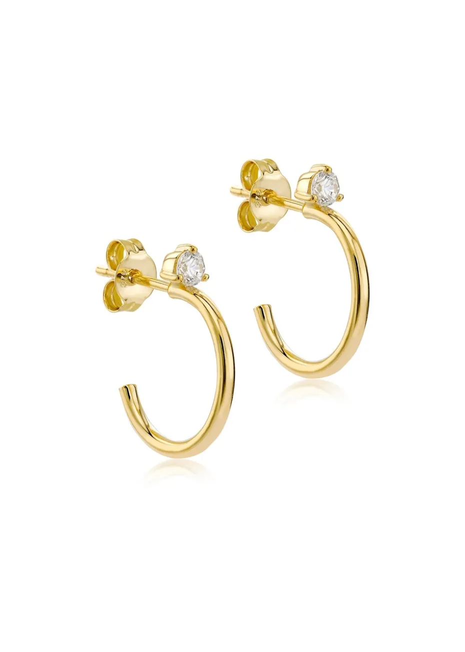 Golden Moments 9ct Yellow Gold CZ HalfHoop Stud Earrings