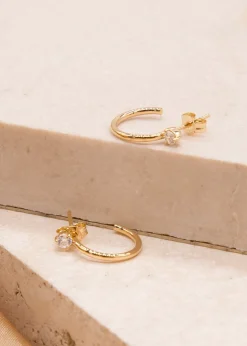 Golden Moments 9ct Yellow Gold CZ HalfHoop Stud Earrings