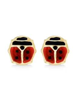 Golden Moments 9ct Yellow Gold Enamel Ladybird Stud Earrings