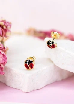Golden Moments 9ct Yellow Gold Enamel Ladybird Stud Earrings
