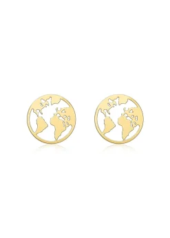 Golden Moments 9ct Yellow Gold Cutout 'World Map' Disc Studs
