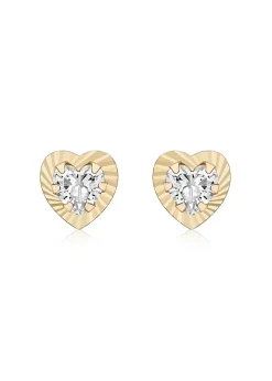 Golden Moments 9ct Yellow Gold CZ Diamond Cut Heart Stud Earrings