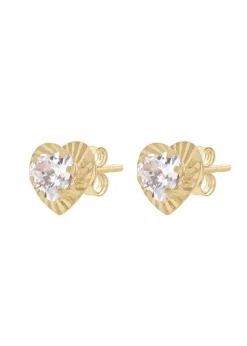 Golden Moments 9ct Yellow Gold CZ Diamond Cut Heart Stud Earrings
