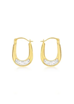 Golden Moments 9ct Yellow Gold Crystalique Oval Creole Earrings
