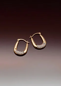 Golden Moments 9ct Yellow Gold Crystalique Oval Creole Earrings