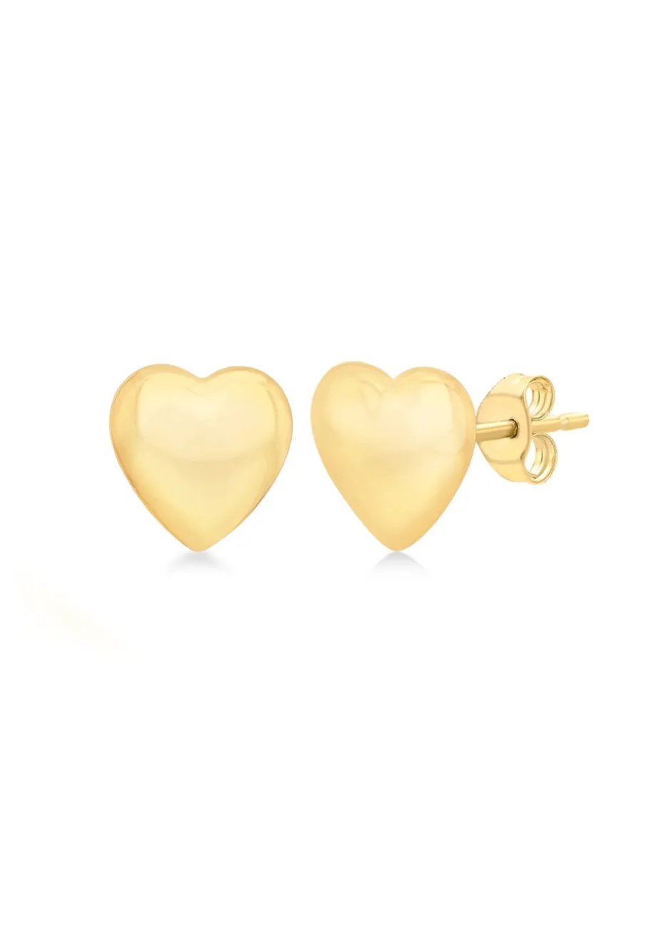 Golden Moments 9ct Yellow Gold 3D Polished Heart Stud Earrings