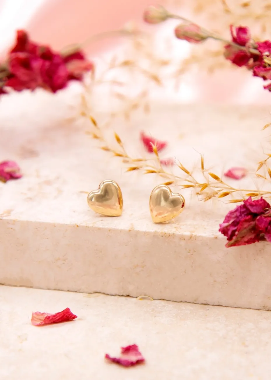 Golden Moments 9ct Yellow Gold 3D Polished Heart Stud Earrings