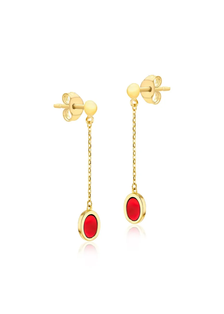 Golden Moments 9ct Yellow Gold Red Drop Stud Earrings