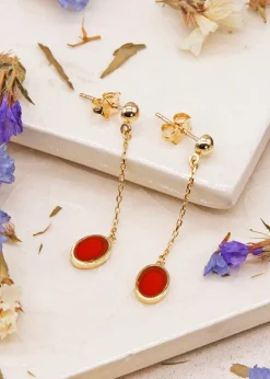 Golden Moments 9ct Yellow Gold Red Drop Stud Earrings