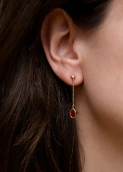 Golden Moments 9ct Yellow Gold Red Drop Stud Earrings