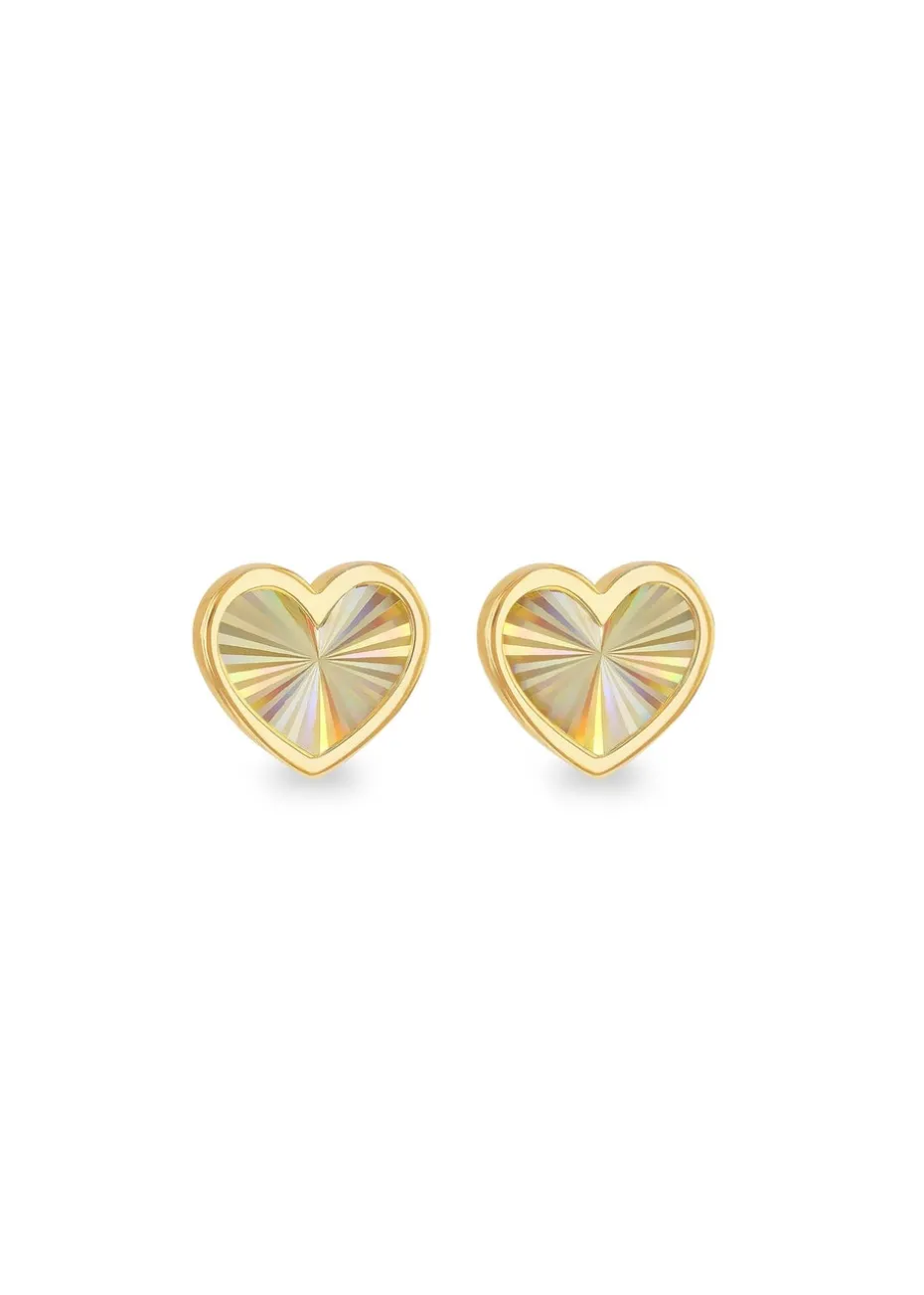 Golden Moments 9ct Yellow Gold Rainbow Heart Stud Earrings