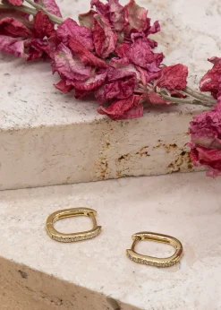 Golden Moments 9ct Yellow Gold CZ Rectangular Hoop Creole Earrings