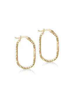 Golden Moments 9ct Yellow Gold Diamond Cut Oval Hoop Earrings