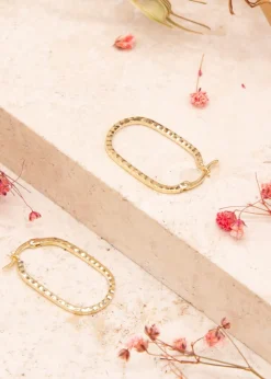 Golden Moments 9ct Yellow Gold Diamond Cut Oval Hoop Earrings