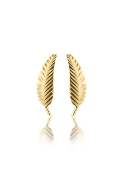 Golden Moments 9ct Yellow Gold Diamond Cut Leaf Stud Earrings