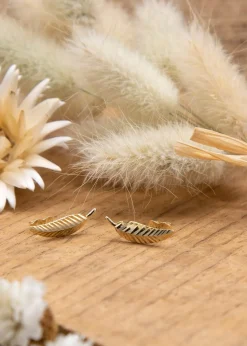 Golden Moments 9ct Yellow Gold Diamond Cut Leaf Stud Earrings