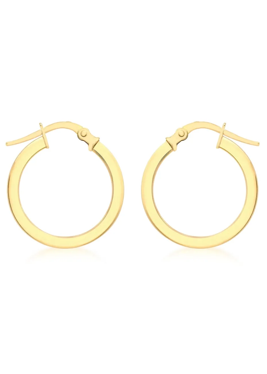 Golden Moments 9ct Yellow Gold Square Tube Round Hoop Creole Earrings