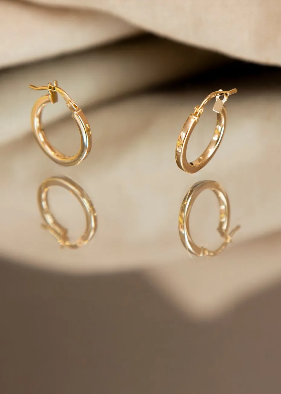 Golden Moments 9ct Yellow Gold Square Tube Round Hoop Creole Earrings