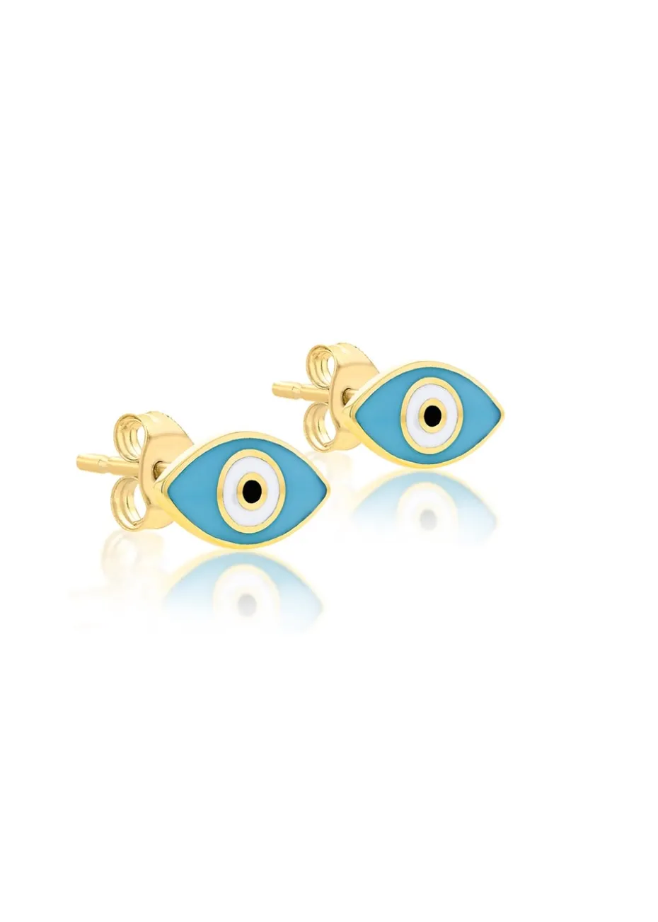 Golden Moments 9ct Yellow Gold Blue Evil Eye Stud Earrings