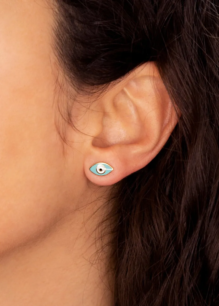 Golden Moments 9ct Yellow Gold Blue Evil Eye Stud Earrings